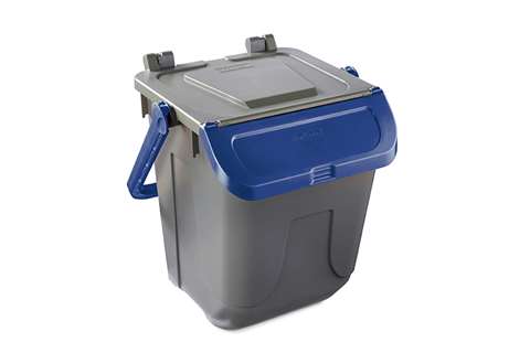 Waste bin with hinged lid grey body - blue lid - 25l