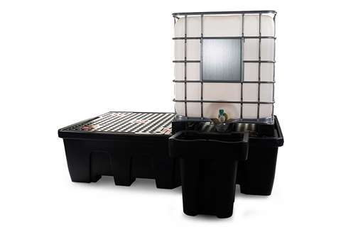 Qubb - Spillpallet for 2 ibcs - 1200l - yellow - with grid - nestable  Qubb - Spillpallet for 2 ibcs - 1200l - yellow - with grid - nestable
