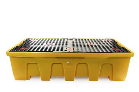 Qubb - Spillpallet for 2 ibcs - 1200l - yellow - with grid - nestable  Qubb - Spillpallet for 2 ibcs - 1200l - yellow - with grid - nestable