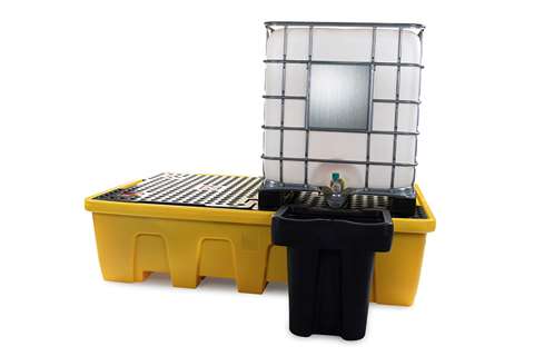Qubb - Spillpallet for 2 ibcs - 1200l - yellow - with grid - nestable  Qubb - Spillpallet for 2 ibcs - 1200l - yellow - with grid - nestable