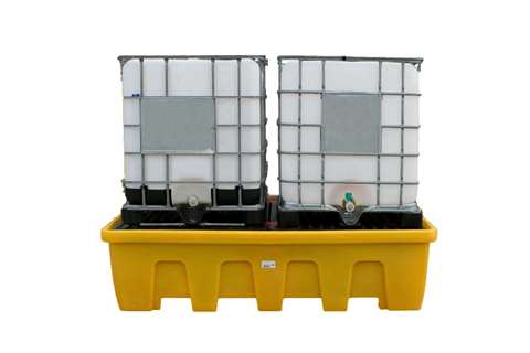 Qubb - Spillpallet for 2 ibcs - 1200l - yellow - with grid - nestable  Qubb - Spillpallet for 2 ibcs - 1200l - yellow - with grid - nestable