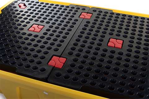 Qubb - Spillpallet for 2 ibcs - 1200l - yellow - with grid - nestable  Qubb - Spillpallet for 2 ibcs - 1200l - yellow - with grid - nestable