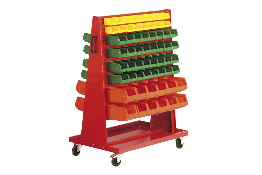 Mobil Plastic - Wide double-sided metal container trolley incl. Storage