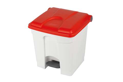 Probbax - Rectangular step-on waste bin 30l - white body + coloured lid 430x390x410mm  Probbax - Rectangular step-on waste bin 30l - white body + coloured lid 430x390x410mm