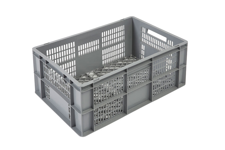 EN Stacking bin Budget Grey 52l - 600x400x270mm - perforated sides and bottom - open handles 