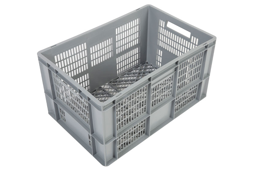 EN Stacking bin Budget Grey 60l - 600x400x320mm - perforated sides and bottom - open handles 