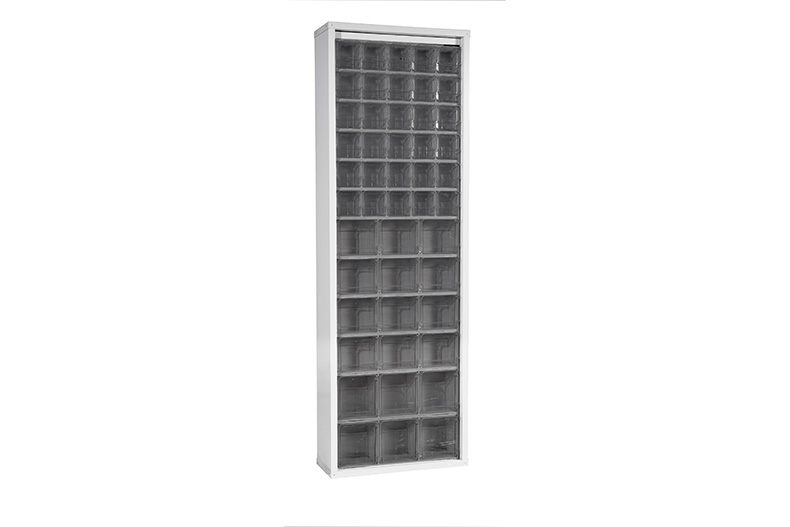 Metal wall cabinet incl. 48 pcs Crystal box tilt bins - 665x250x2000mm 