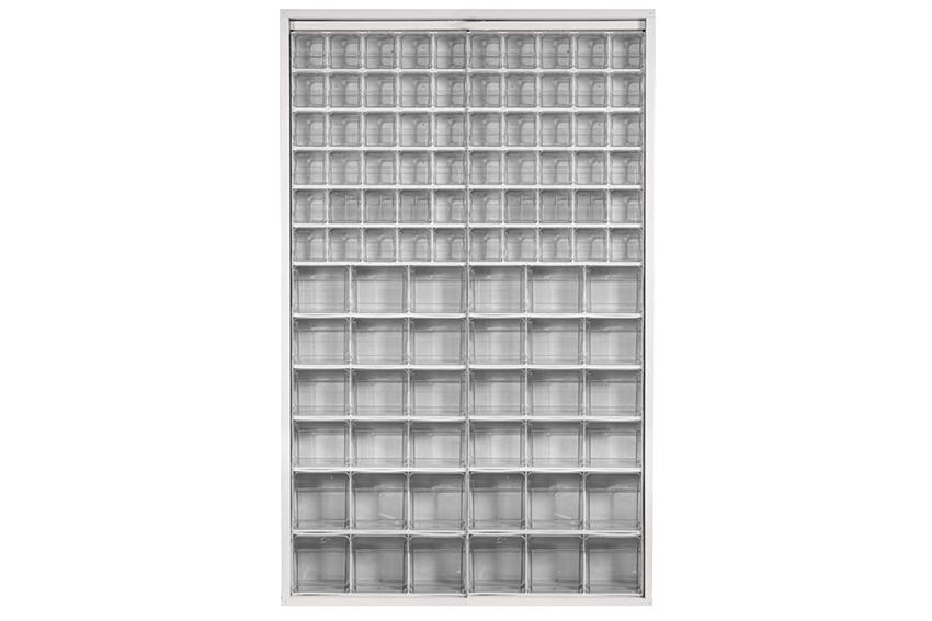 Metal wall cabinet incl. 96 pcs Crystal box tilt bins - 1260x250x2000mm 
