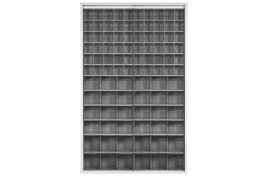 Metalen wandkast incl. 96 Crystal box kantelbakjes - 1260x250x2000mm 
