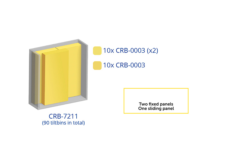 Metal wall cabinet incl. 90 pcs Crystal box tilt bins - 1270x400x1950mm 