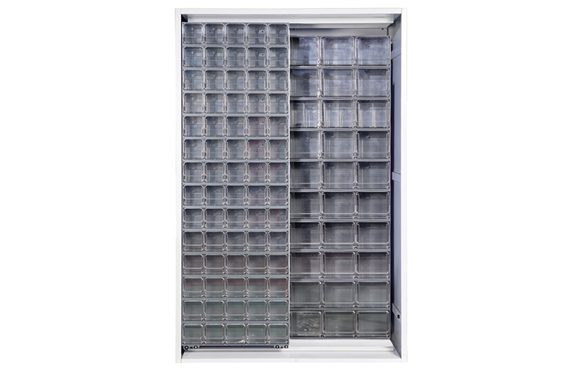 Metall Schränke Inkl. 130 Stück Kippbehältermodule Crystal box - 1270x400x1950mm 