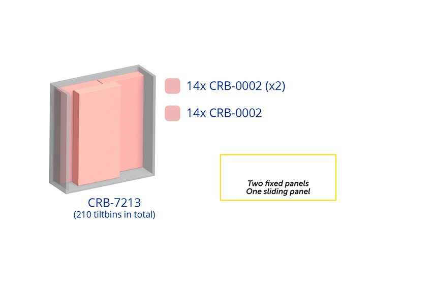 Metalen wandkast incl. 210 Crystal box kantelbakjes - 1270x400x1950mm 