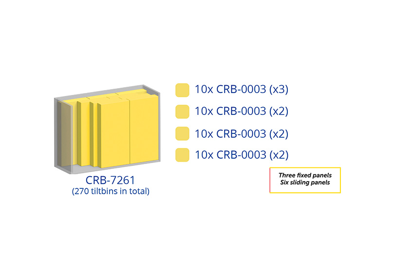 Metal wall cabinet incl. 270 pcs Crystal box tilt bins - 1870x800x1950mm 