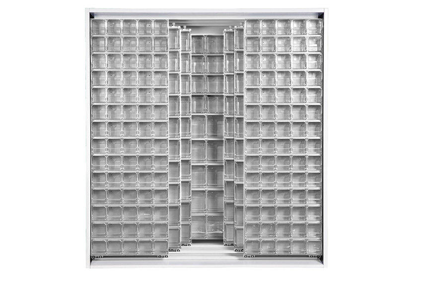 Metal wall cabinet incl. 341 pcs Crystal box tilt bins - 1870x800x1950mm 