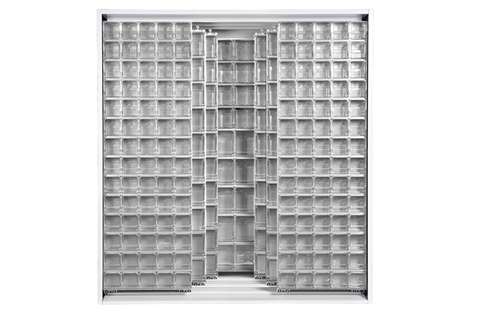 Metal wall cabinet incl. 341 pcs Crystal box tilt bins - 1870x800x1950mm