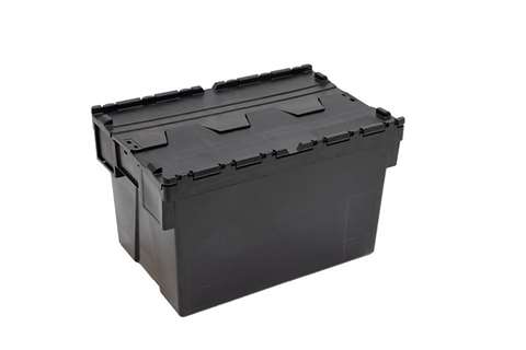 Attached lid container Ergo 63L – 600x400x367mm - black body + coloured lid - Regranulate