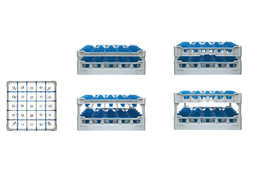 Glasss rack 25 compartments - 500x500x153mm - glass h:120mm - ø90mm 
