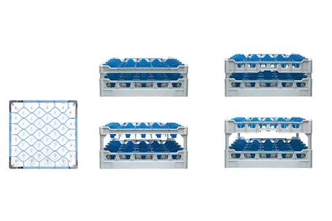 Glasss rack 44 compartments - 500x500x153mm - glass h:120mm - ø67mm