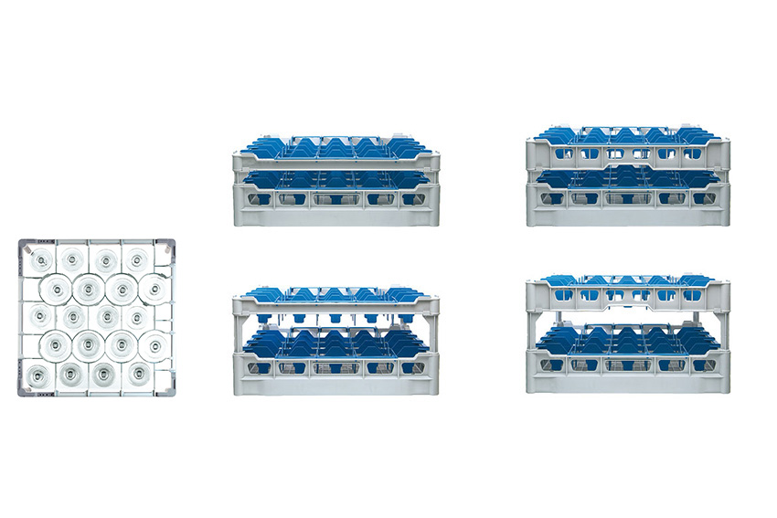 Glass rack 20 compartments - 500x500x173mm - glass h:140mm - ø99mm 