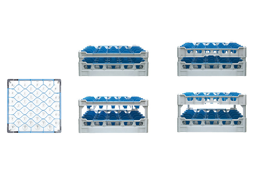Glass rack 44 compartments - 500x500x173mm - glass h:140mm - ø67mm 
