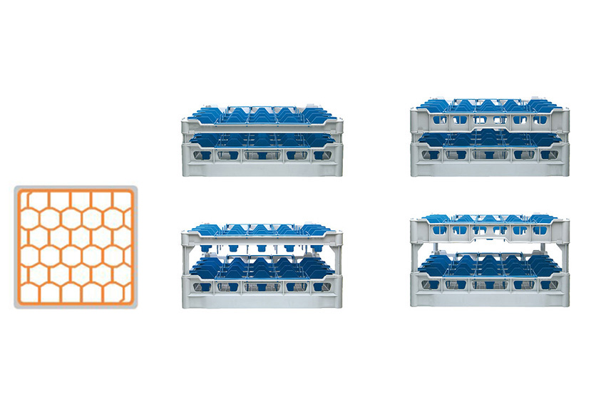 Glasss rack 30 compartments - 500x500x203mm - glass h:170mm - ø81mm 