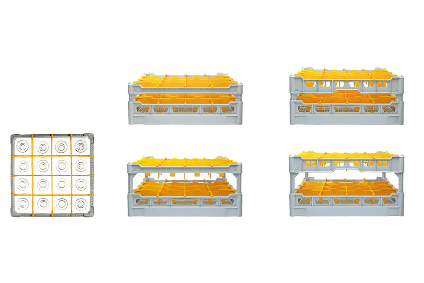 Glass rack 16 compartments - 500x500x218mm - glass h:185mm - ø113mm 