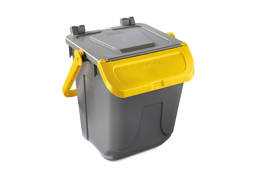 Waste bin with hingedlid - grey body - 25l 