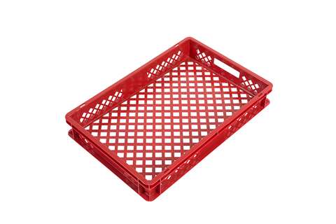 EN stacking bread crate 17l - 600x400x90mm - perforated sides and bottom - 2 open handles