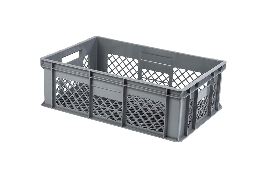 EN stapelbak broodkrat 38l - 600x400x200mm - geperforeerde wanden en bodem - 2 open handgrepen 