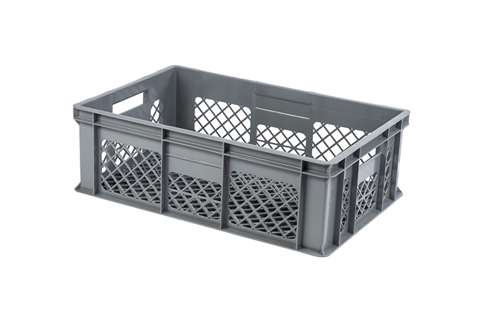 EN stacking bread crate 38l - 600x400x200mm - perforated sides and bottom - 2 open handles