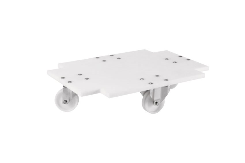 Transport undercarriage for HNC-0002 - 2 PA swivel + 2 fixed castors - RVS forks - PE closed frame 