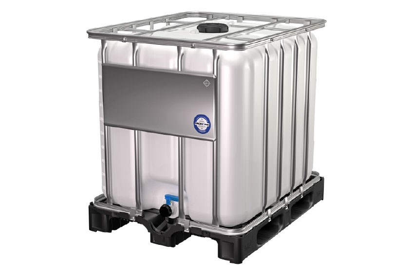 IBC container UN 1000l- 1200x1000x1175mm -kunststof pallet - vulopening ø150mm - verwisselbare kraan 