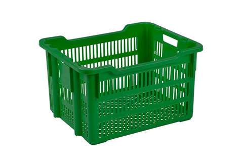 Nest- und Stapelbehälter 75l - 620x500x360/325mm - perforierte Wände und Boden - 2 offene Griffe