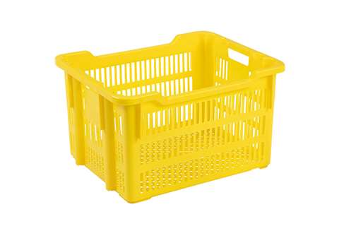 Nest- und Stapelbehälter 75l - 620x500x360/325mm - perforierte Wände und Boden - 2 offene Griffe