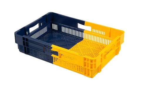 EN Nestable and stackable crate 25l - 600x400x147mm - perforated sides and bottom - bicolor
