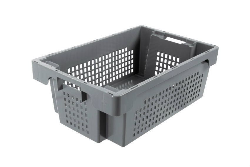 EN Nestbare draaistapelbak 32l - 600x400x200mm - geperforeerde wanden en gesloten bodem 