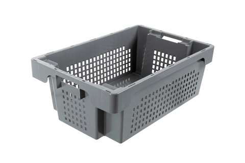 EN Nestable and stackable crate 32l - 600x400x200mm - perforated sides and closed bottom