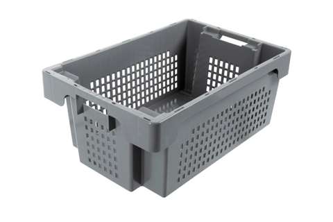 EN Nestable and stackable crate 40l - 600x400x250mm - perforated sides and closed bottom