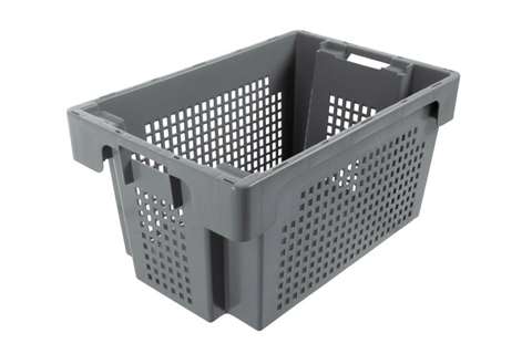 EN Nestable and stackable crate 50l - 600x400x300mm - perforated sides and closed bottom