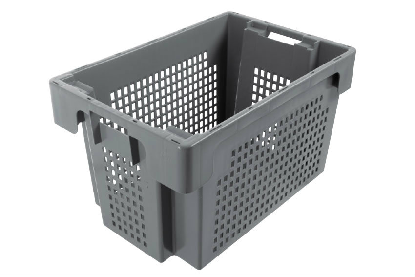 EN Nestbare draaistapelbak 60l - 600x400x350mm - geperforeerde wanden en gesloten bodem 