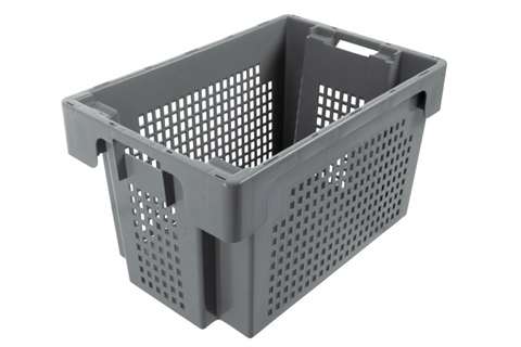 EN Nestable and stackable crate 60l - 600x400x350mm - perforated sides and closed bottom