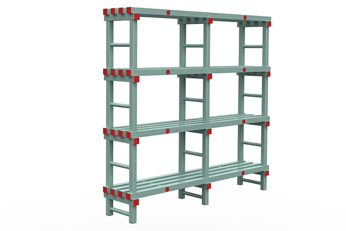 Rack 2000x400x1900mm - 4 levels - spacing 500mm - bottom clearance 200mm - 2 sections 