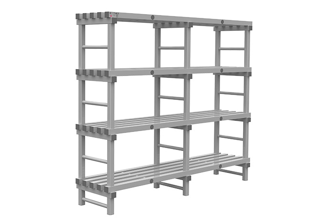 Rack 2000x500x1900mm - 4 levels - spacing 500mm - bottom clearance 200mm - 2 sections 