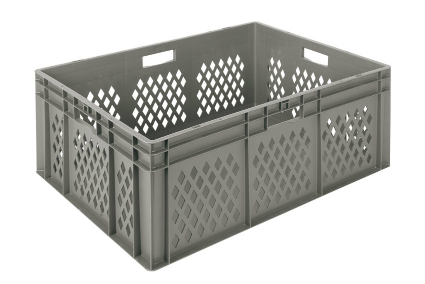 EN Stacking bin Rainbow 127l - 800x600x320mm - perforated sides and closed bottom 