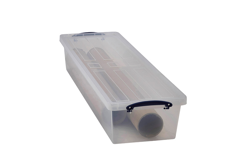 Transparante nestbare verstevigde box 25,5l stapelbaar op bijgeleverde deksel - 875x270x160mm 