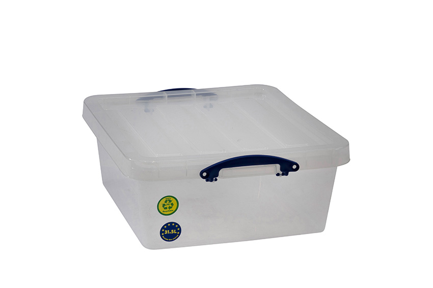 Transparante nestbare verstevigde box 31,5l stapelbaar op bijgeleverd deksel - 515x470x210mm 
