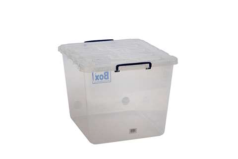 Transparante nestbare verstevigde box 60l stapelbaar op klapdeksel - 510x460x385mm
