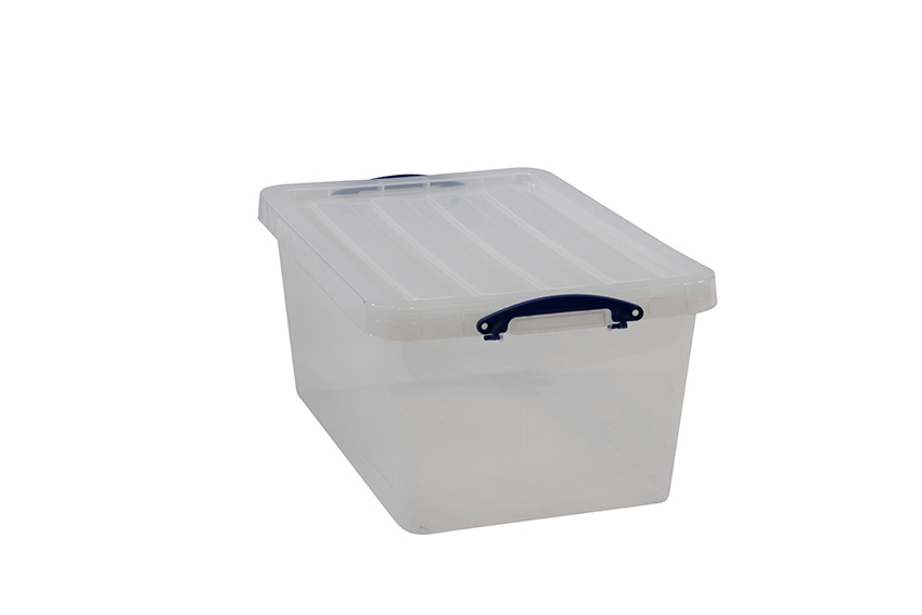 Transparante nestbare verstevigde box 61l stapelbaar op bijgeleverd deksel - 680x440x310mm 