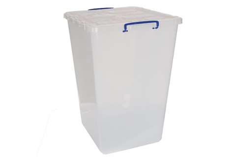 Transparent nestable reinforced box 106l stackable on winged lid - 510x455x680mm