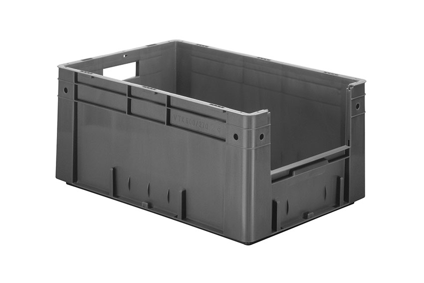 Euronorm pickingbak - front. opening 51l - 600x400x270mm - bodem/zijwanden gesloten 